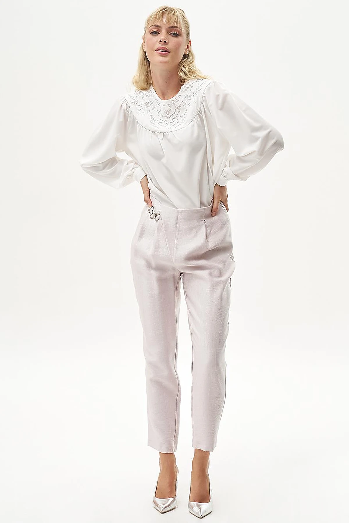 Jacquard Accessory Detailed Carrot Pants Powder