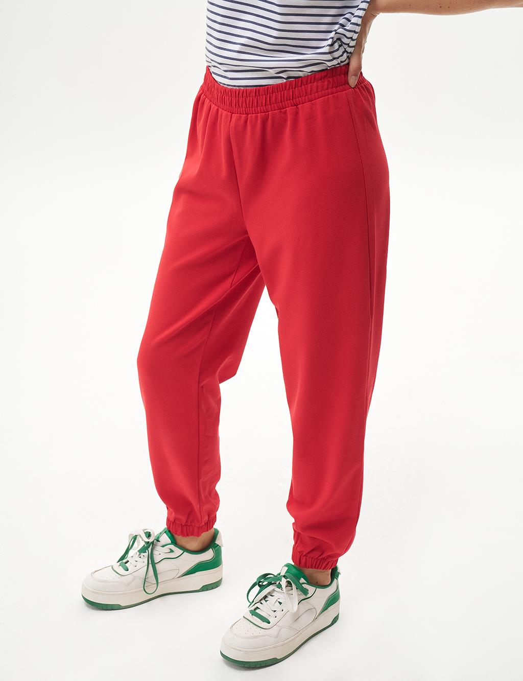 Elasticated Textured Jogger Pants Red