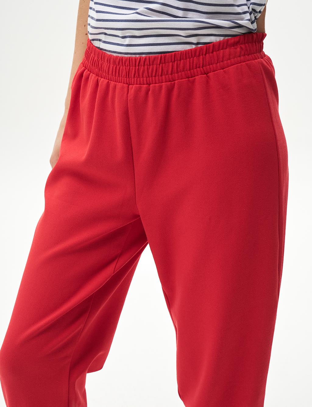 Elasticated Textured Jogger Pants Red