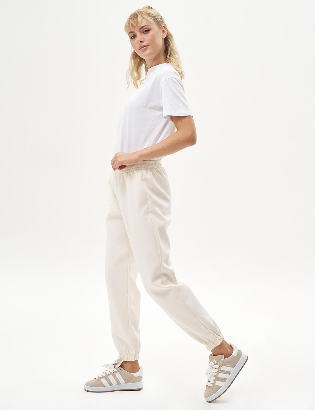 Elastic Waist Jogger Pants Cream