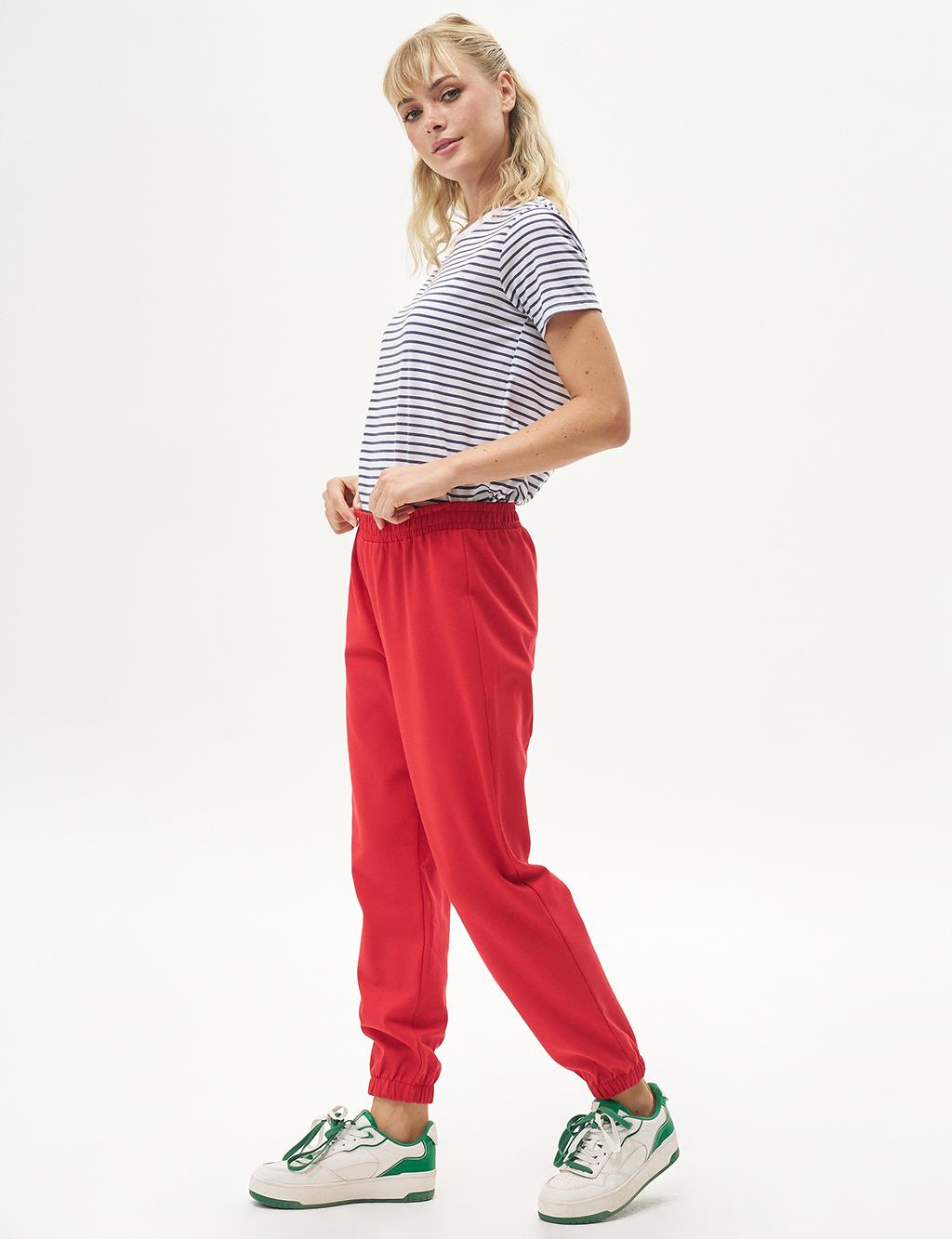 Elasticated Textured Jogger Pants Red