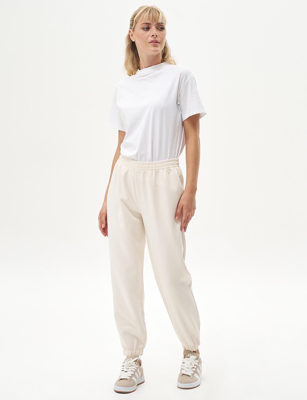 Elastic Waist Jogger Pants Cream