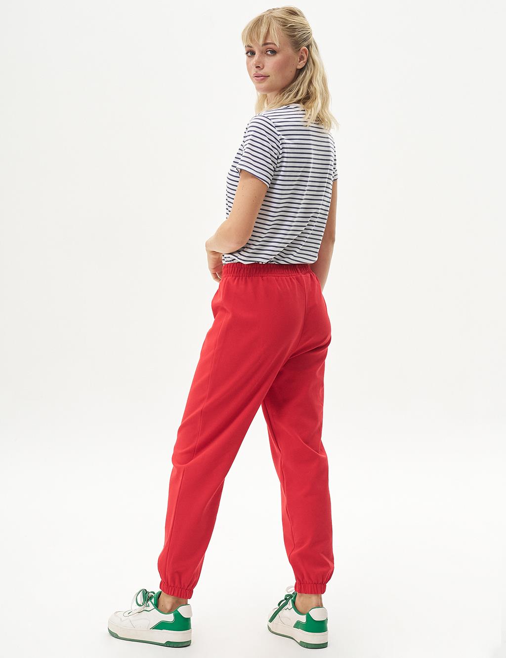 Elasticated Textured Jogger Pants Red