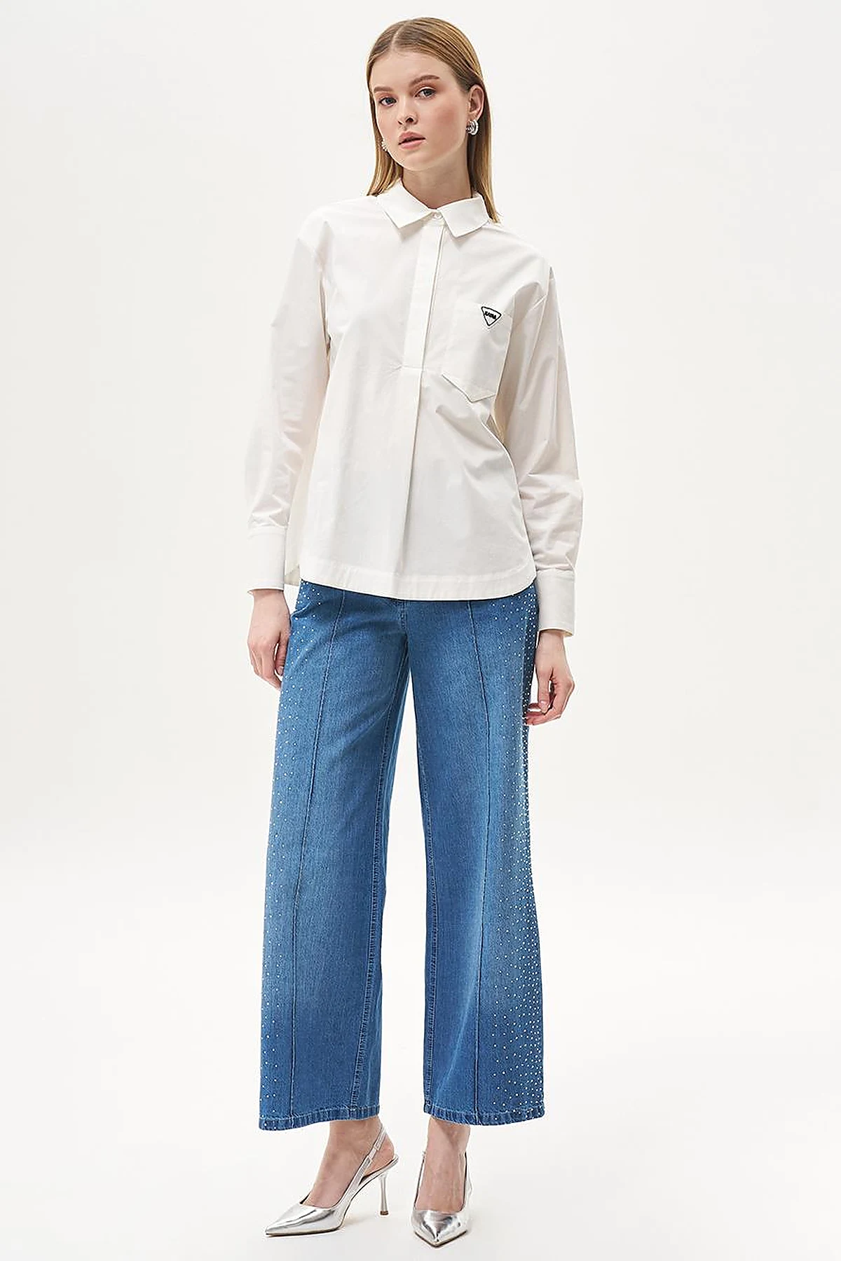 Half Placket Poplin Tunic Ecru