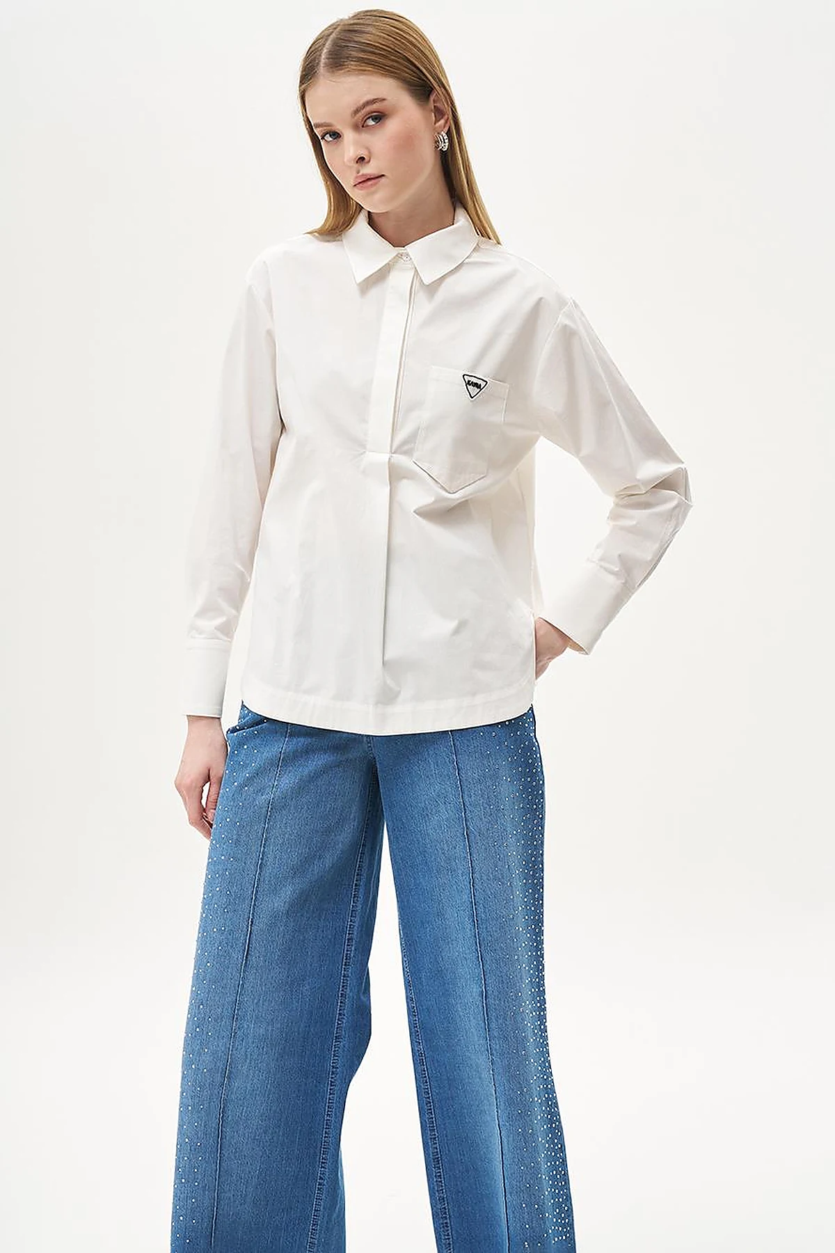 Half Placket Poplin Tunic Ecru