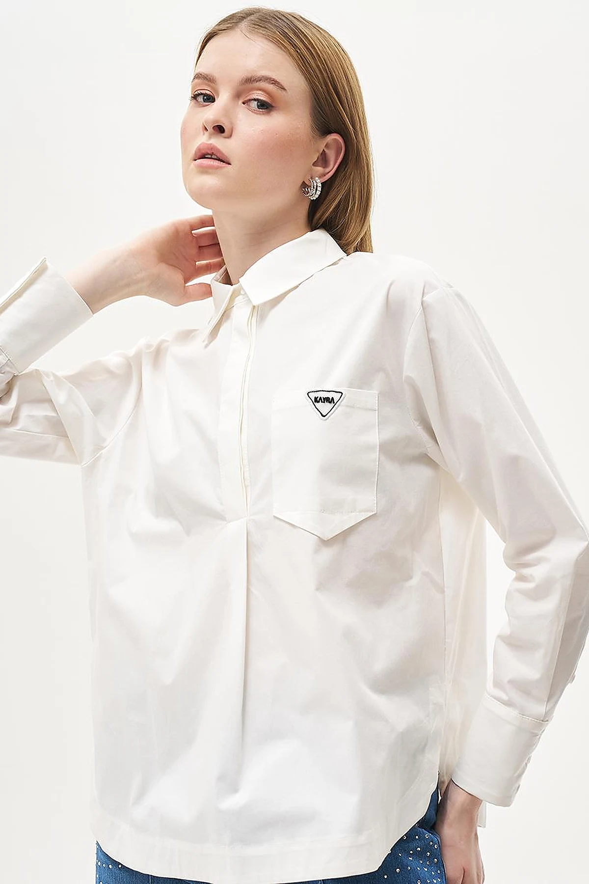 Half Placket Poplin Tunic Ecru