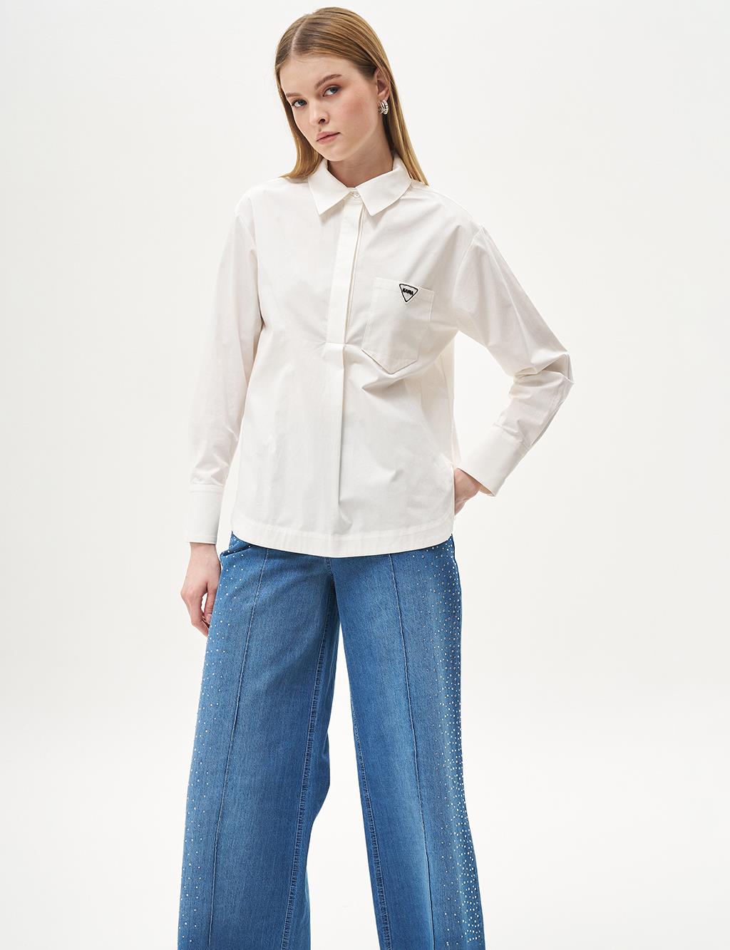 Half Placket Poplin Tunic Ecru