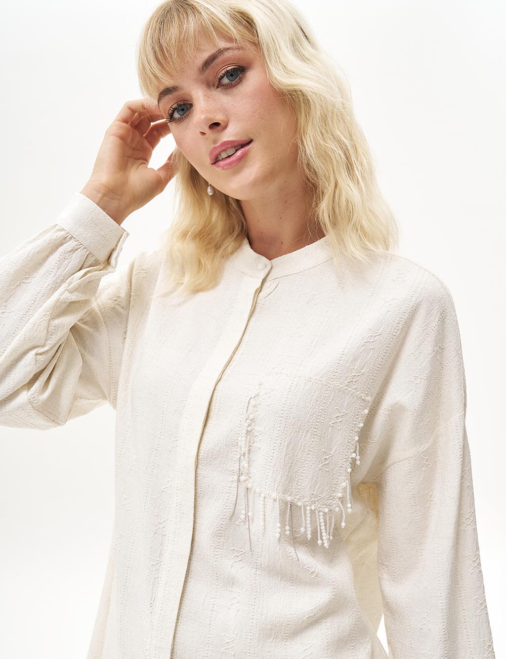 Beaded Embroidered Collar Tunic Ecru