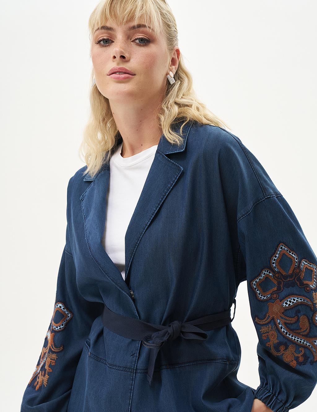 Embroidered Lyocell Jacket Indigo