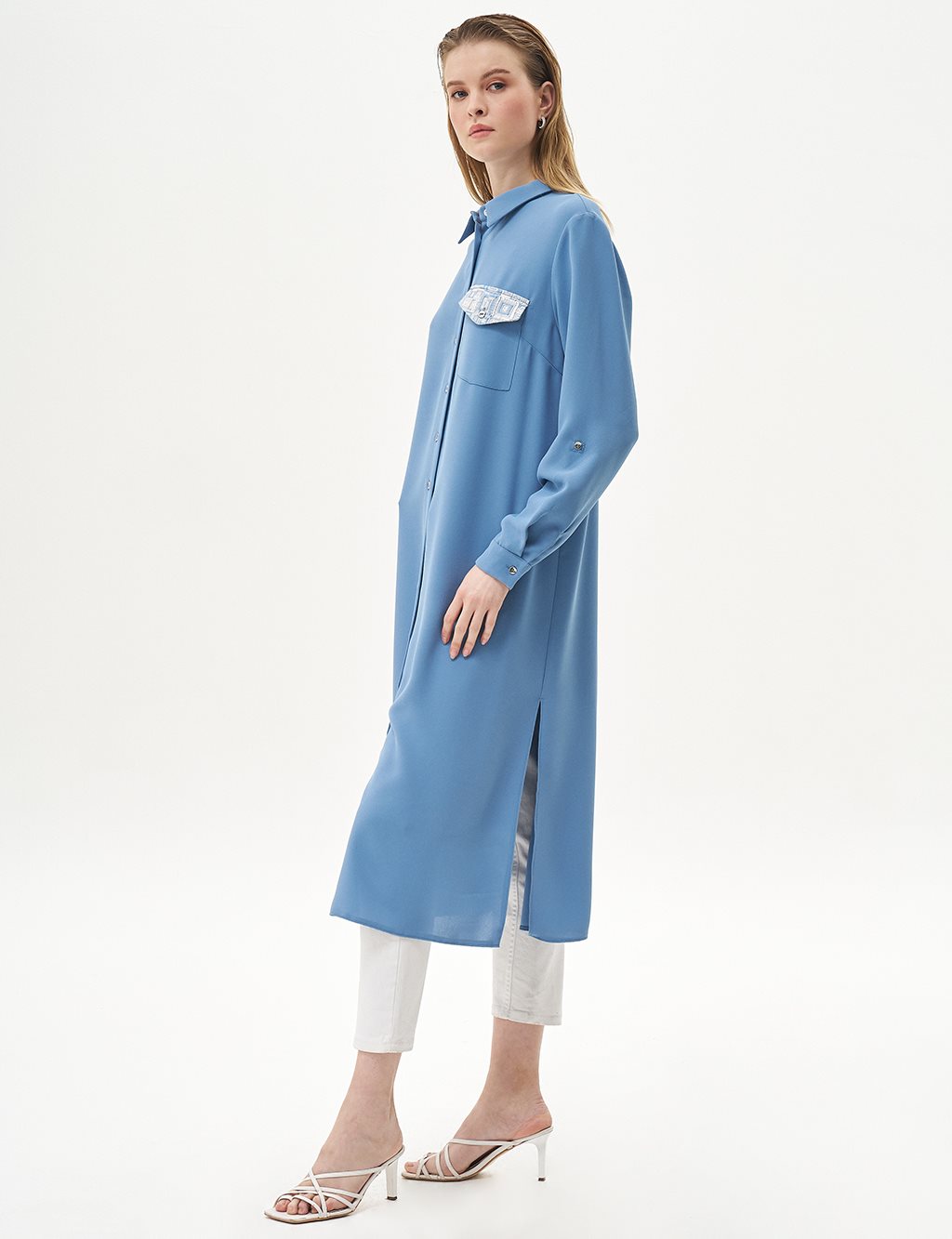 Single Pocket Full Length Tunic Crown Blue