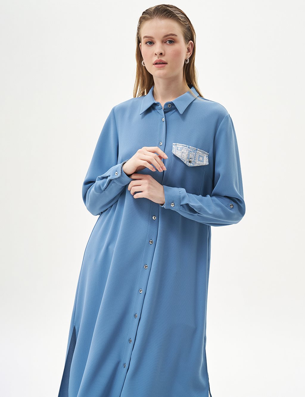 Single Pocket Full Length Tunic Crown Blue