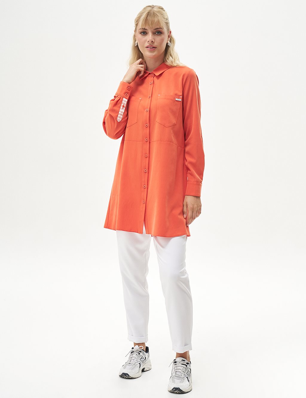 Double Pocket Natural Fabric Tunic Coral