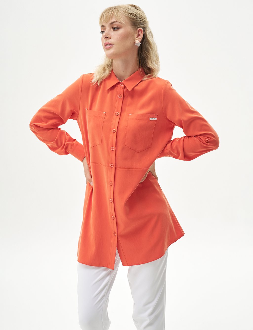 Double Pocket Natural Fabric Tunic Coral