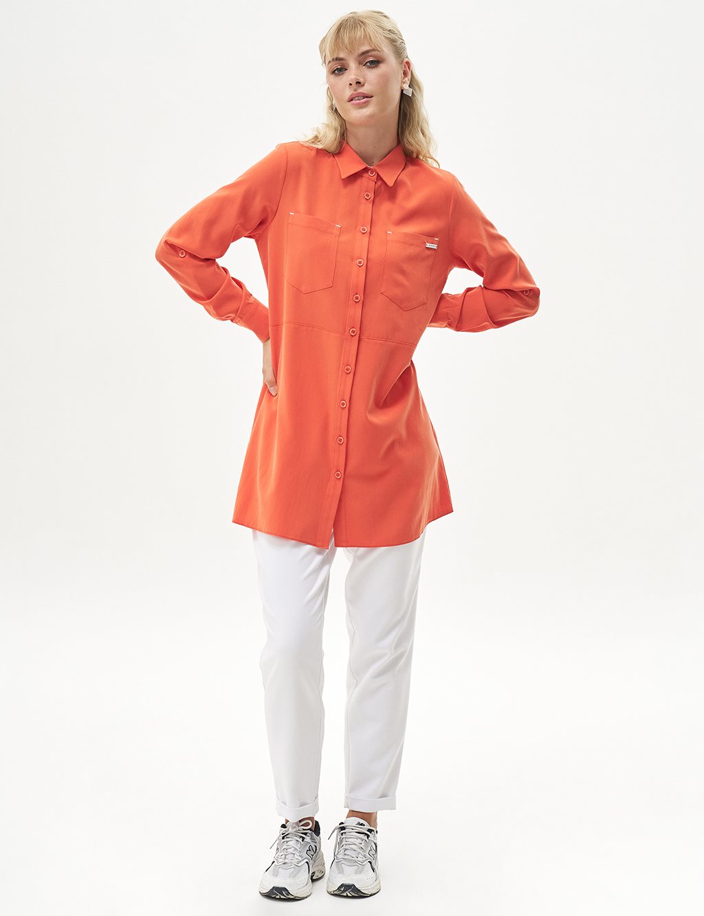 Double Pocket Natural Fabric Tunic Coral