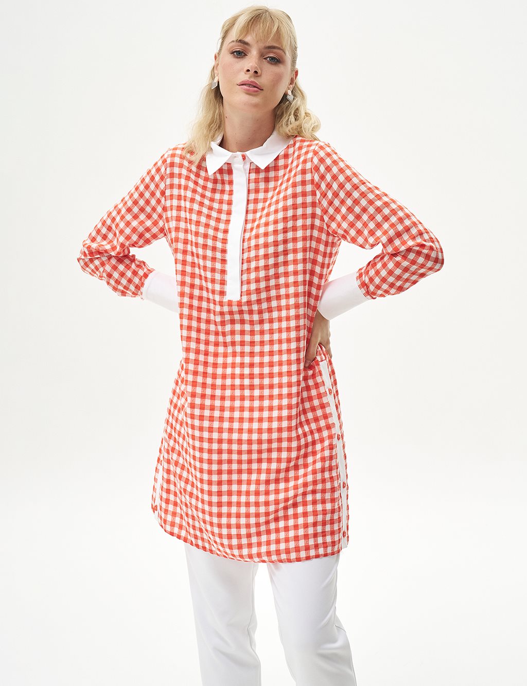 Waffle Half Hidden Pat Tunic Coral