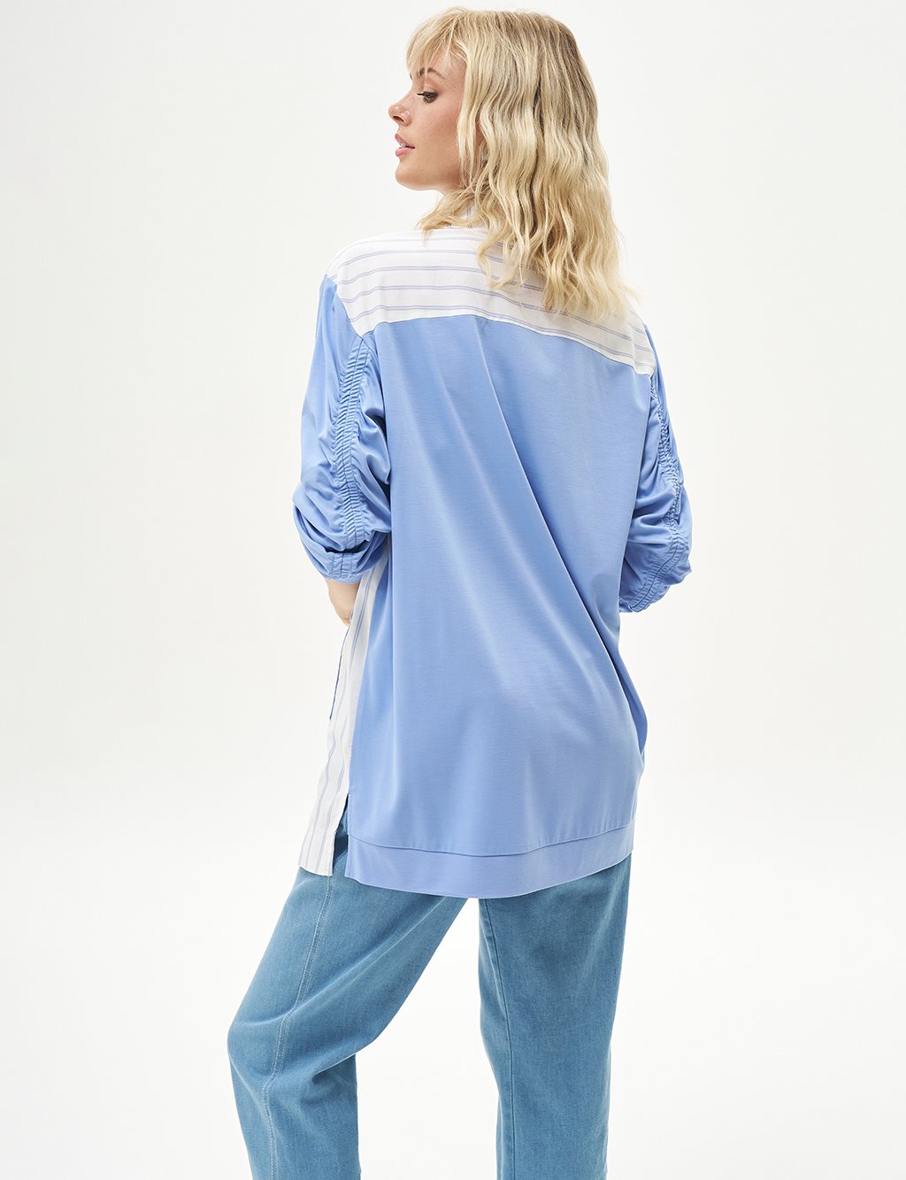 Gathered Sleeve Detail Tunic Aviator Blue