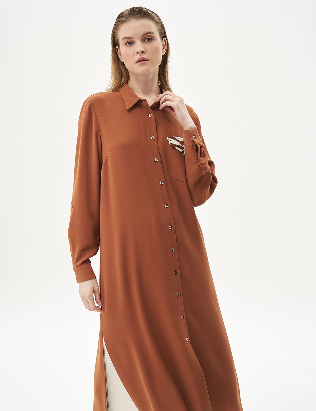 Single Pocket Full Length Tunic Biscuit