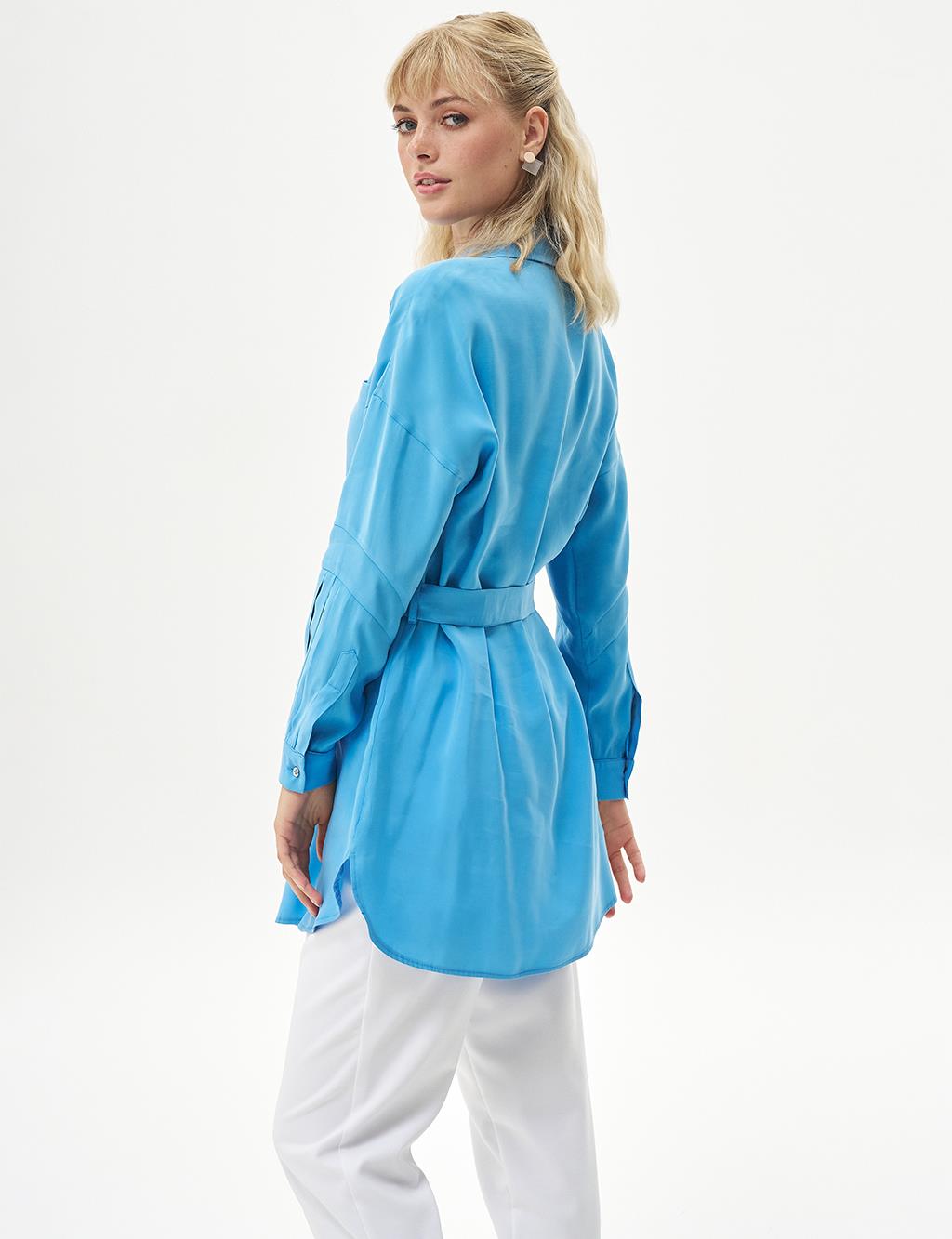 Bird's Eye Detail Rayon Tunic Sky Blue