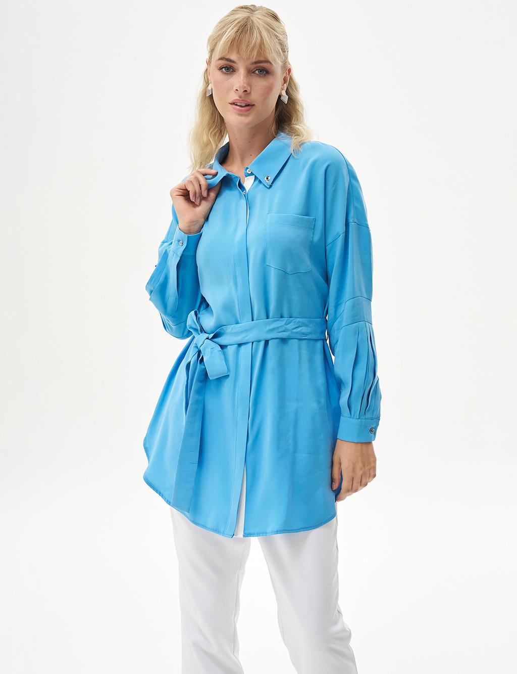 Bird's Eye Detail Rayon Tunic Sky Blue