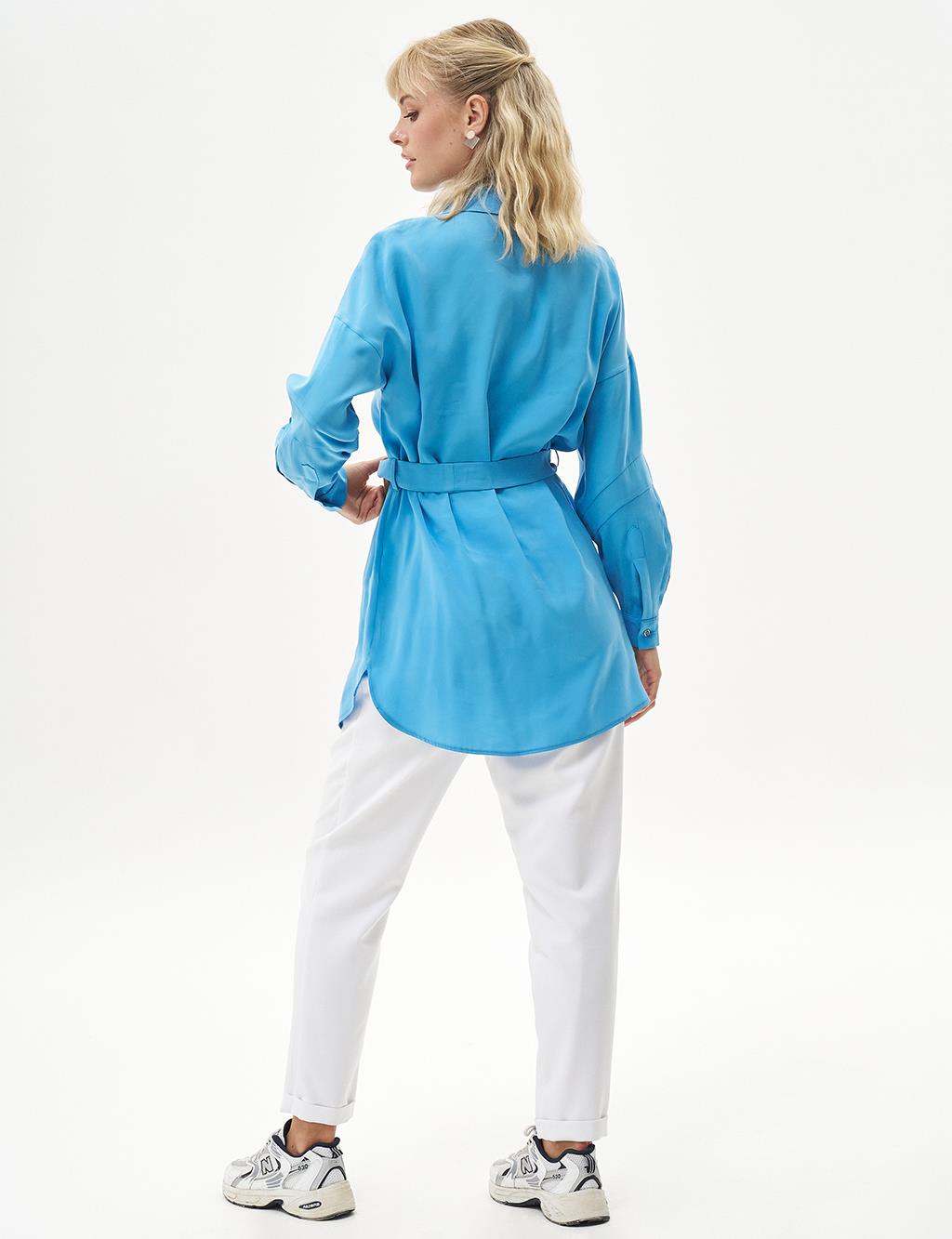 Bird's Eye Detail Rayon Tunic Sky Blue