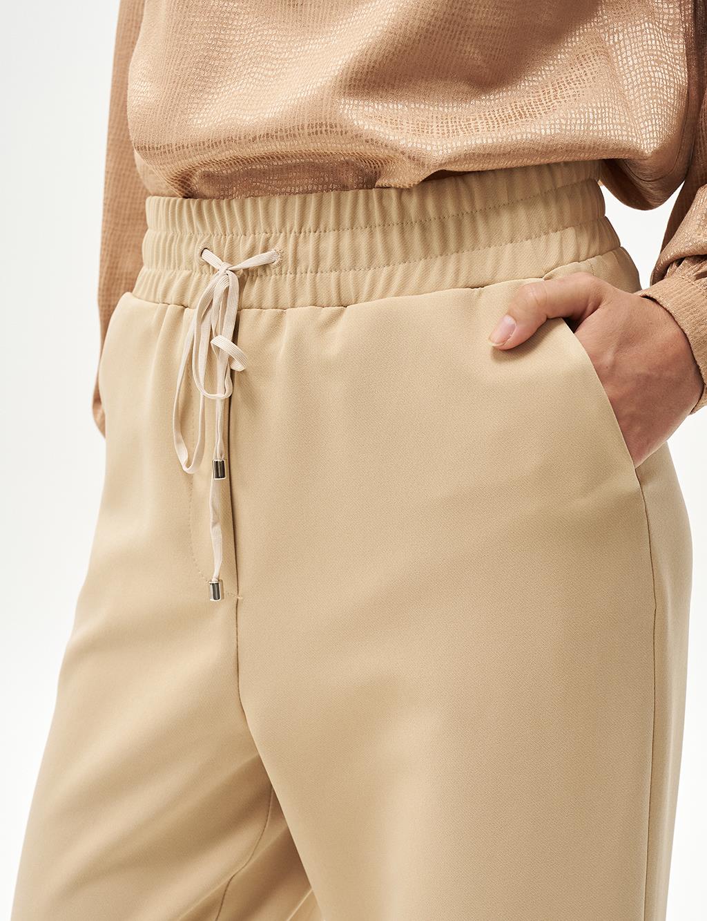 Elastic Waist Trousers Beige