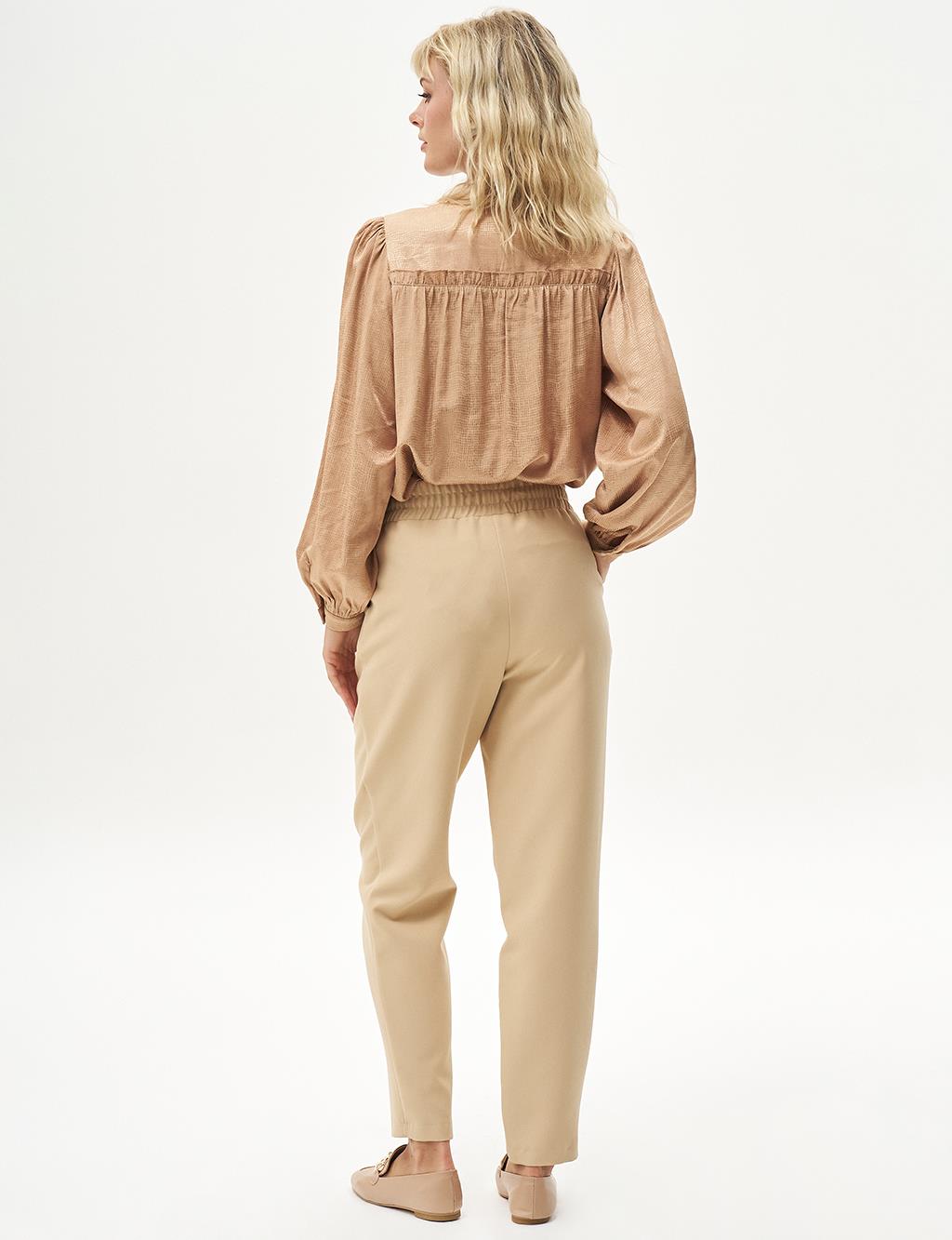 Elastic Waist Trousers Beige