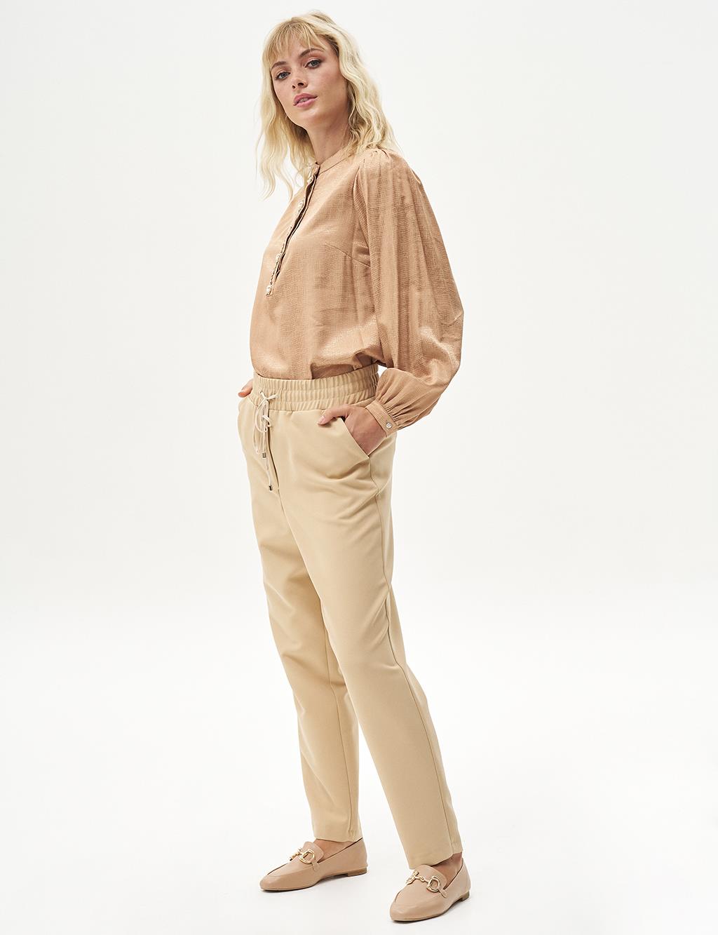 Elastic Waist Trousers Beige