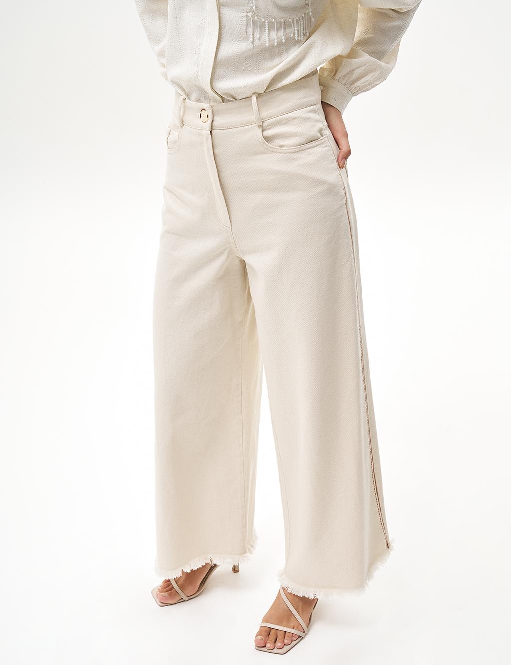 Punto Stitched Denim Trousers Cream