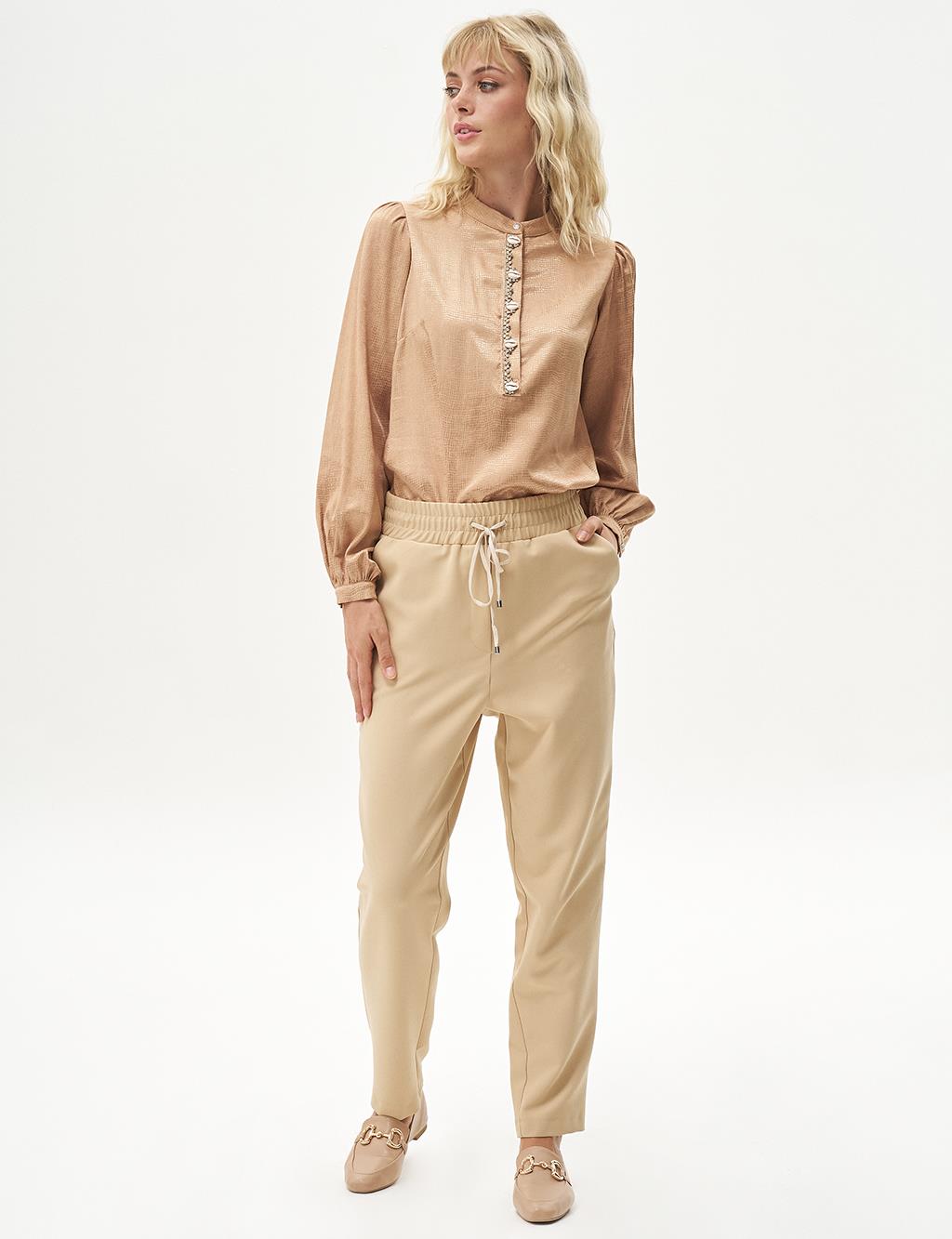 Elastic Waist Trousers Beige