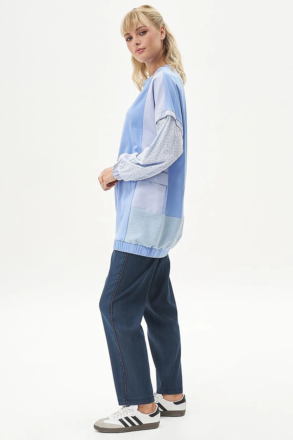  Pouch Pocket Embroidered Sweatshirt Aviator Blue