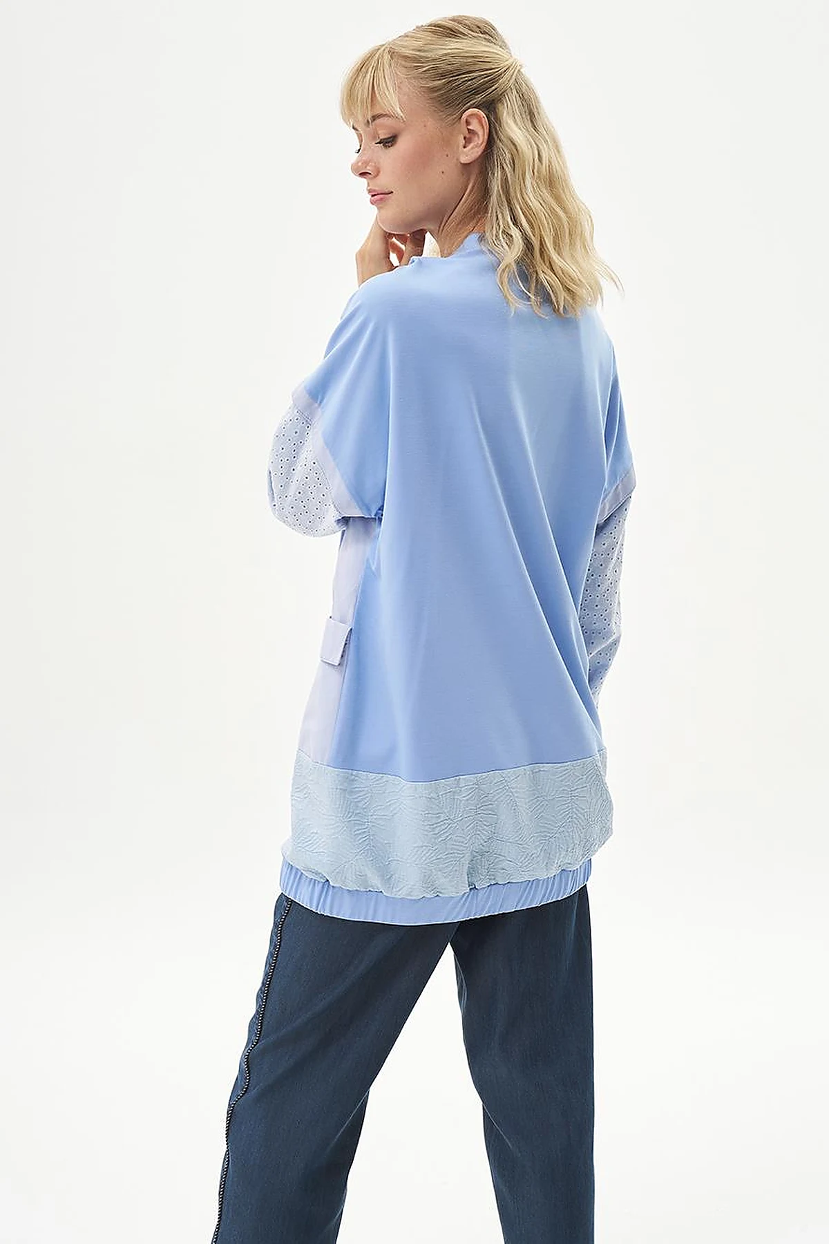  Pouch Pocket Embroidered Sweatshirt Aviator Blue