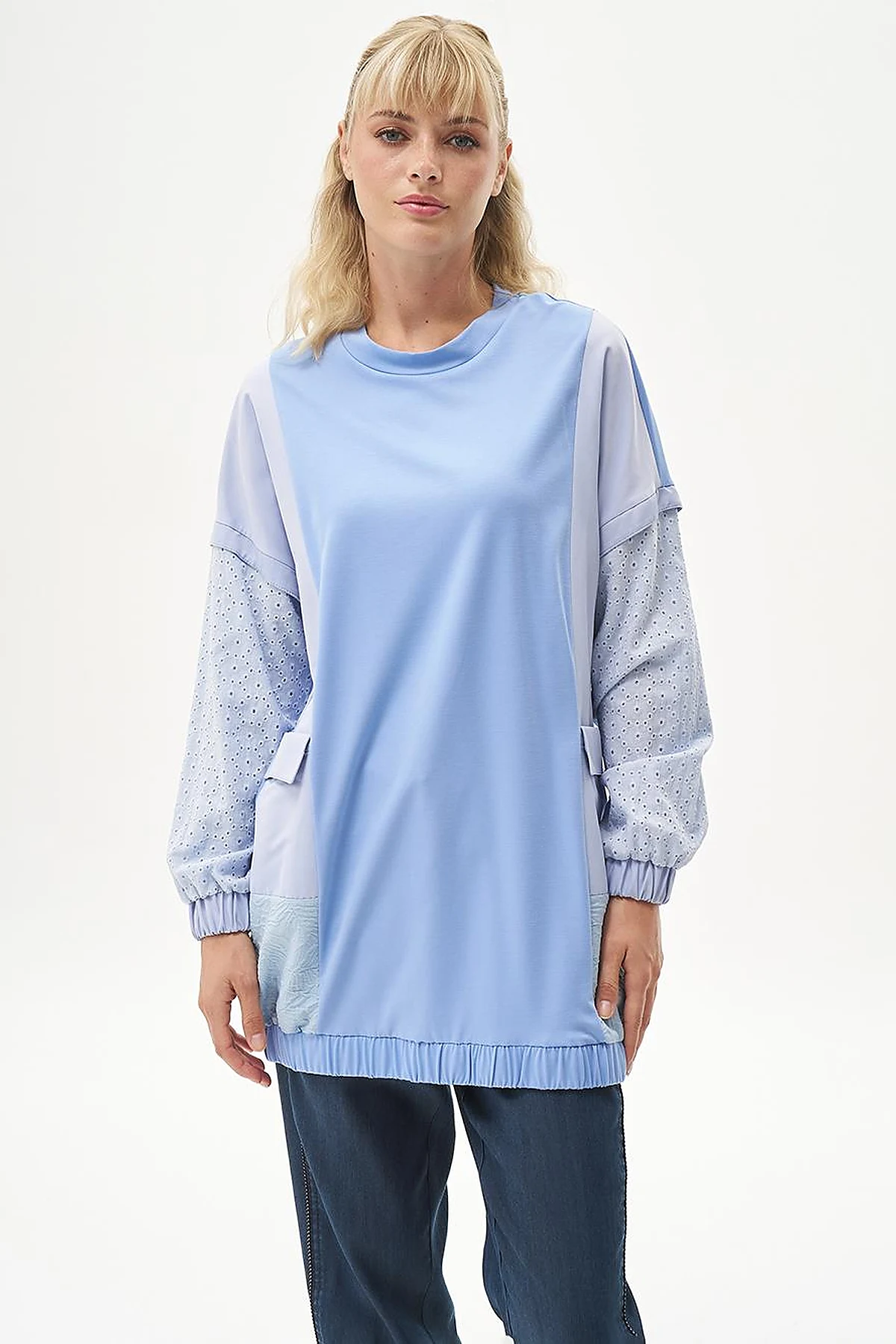  Pouch Pocket Embroidered Sweatshirt Aviator Blue