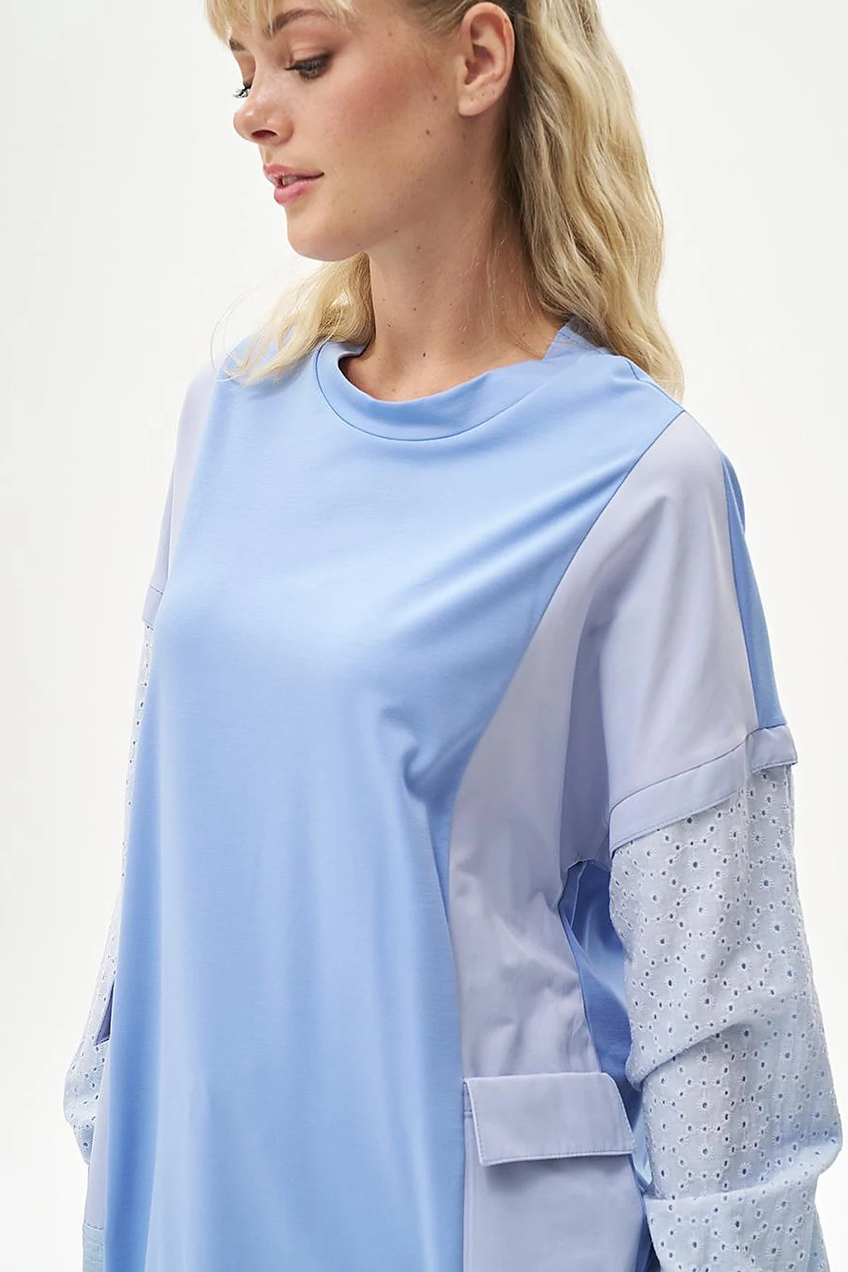  Pouch Pocket Embroidered Sweatshirt Aviator Blue