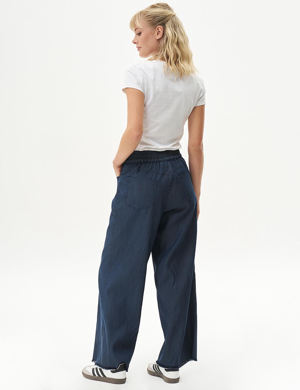 Lyocell Trousers with Tassels on the Legs Navy Blue