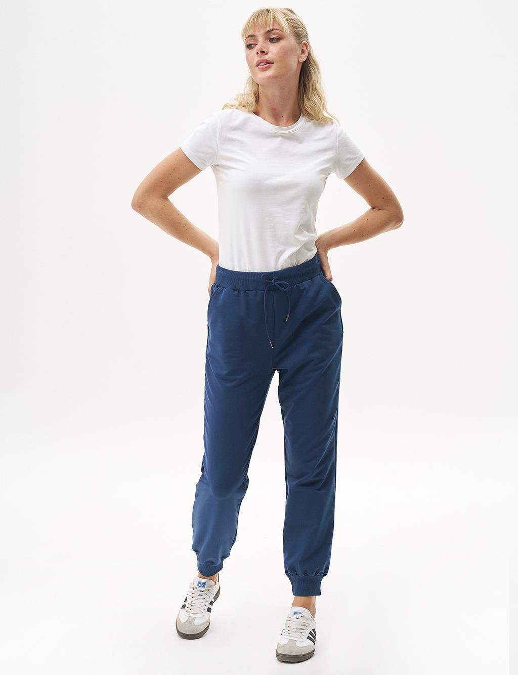 Elastic Waist Jogger Trousers Indigo