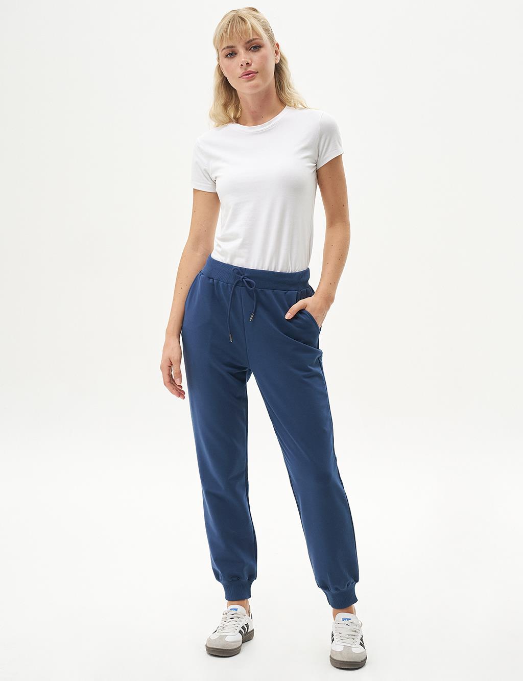 Elastic Waist Jogger Trousers Indigo