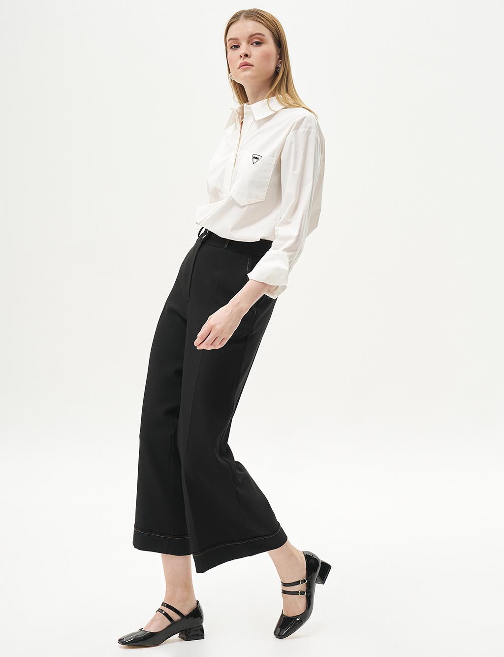 Double Button Wide-Leg Trousers in Black