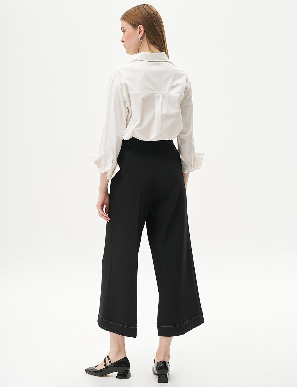 Double Button Wide-Leg Trousers in Black