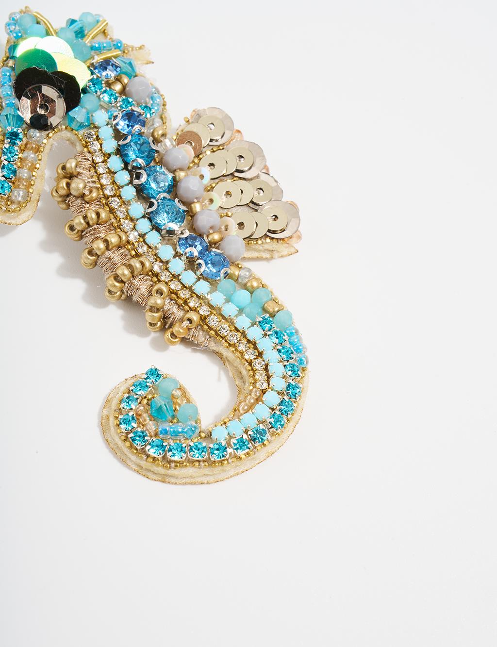 Handmade Blue Seahorse Brooch