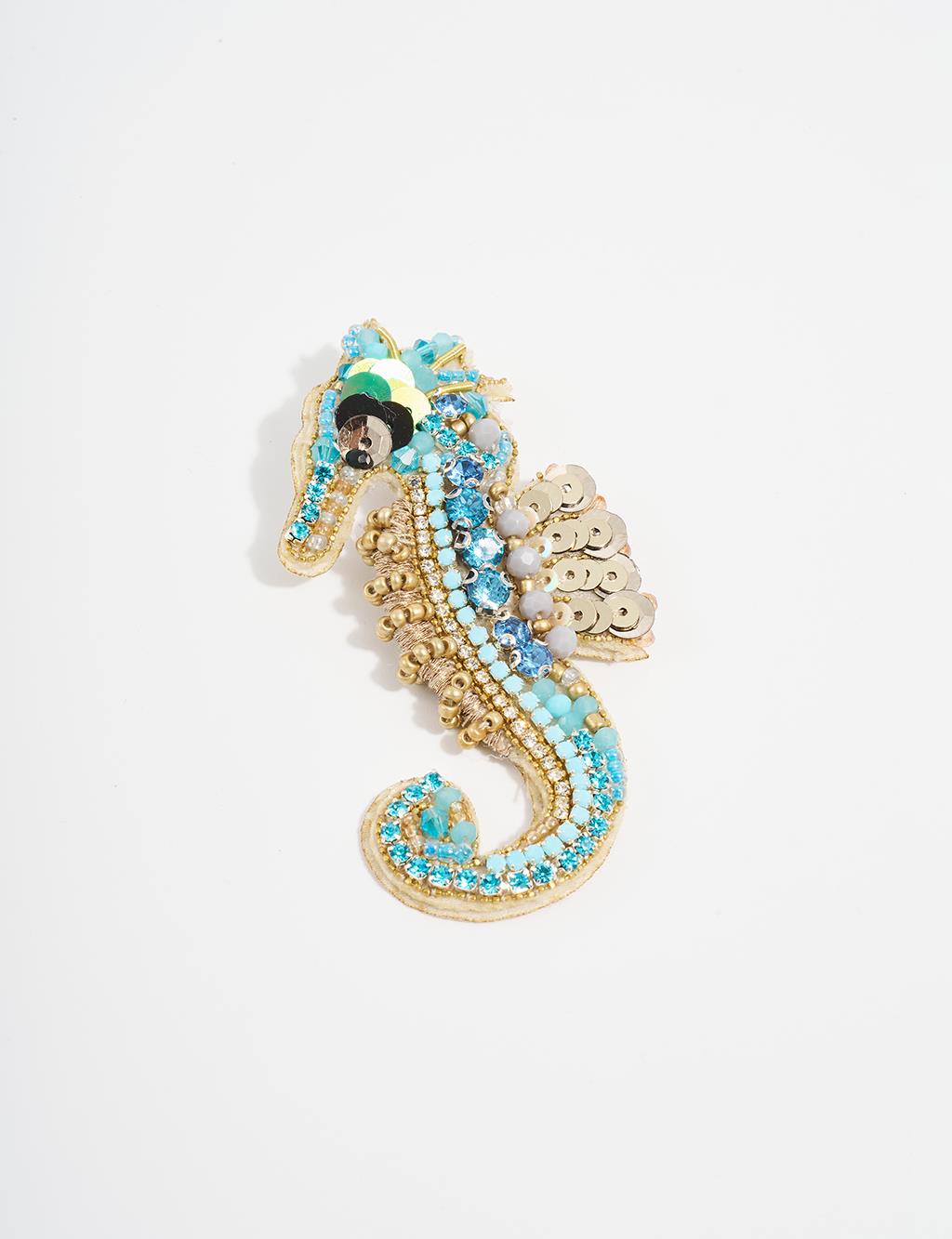 Handmade Blue Seahorse Brooch