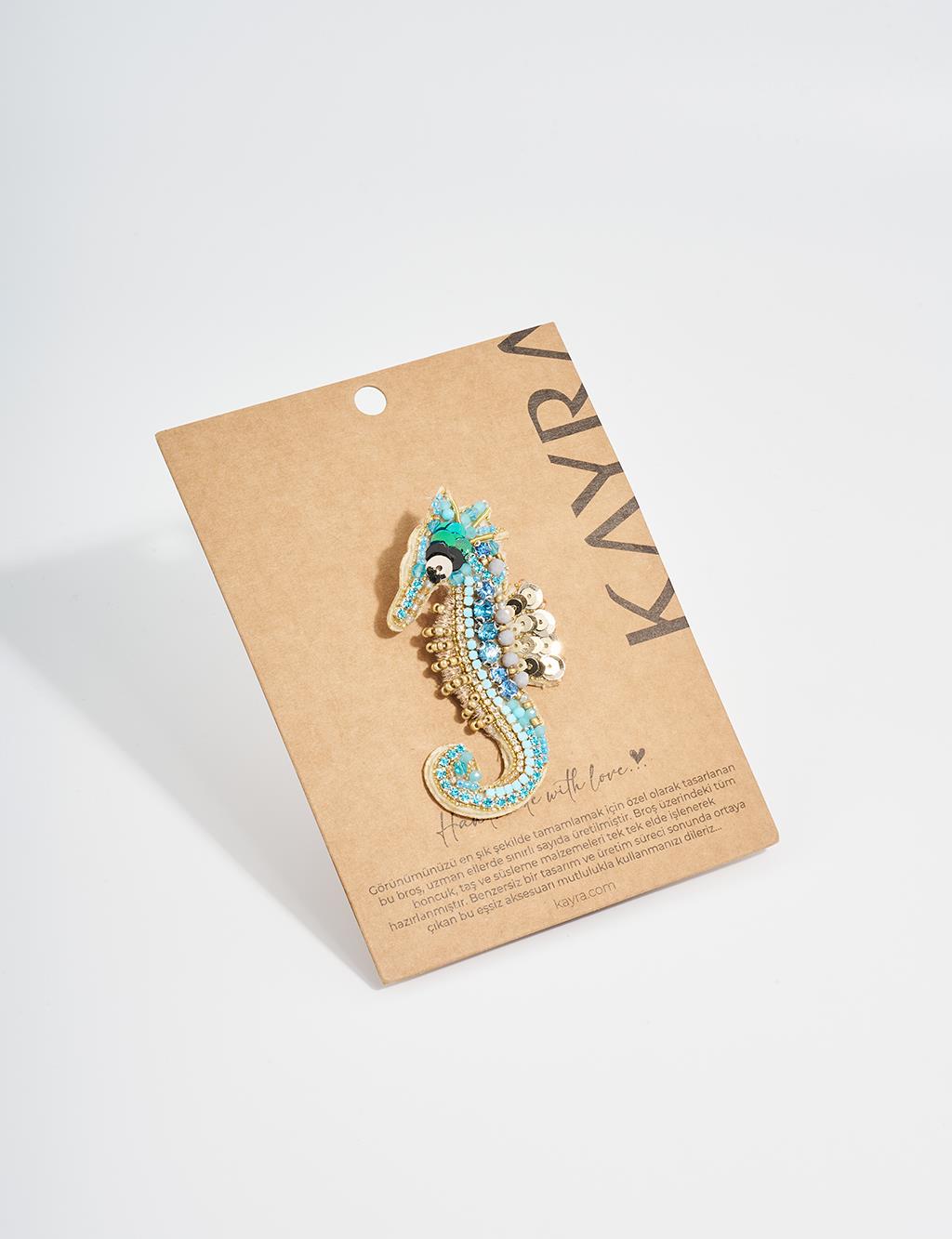 Handmade Blue Seahorse Brooch