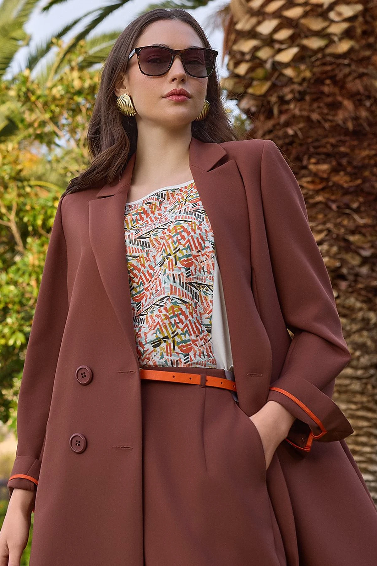 Blazer Ceketli Takım Kahve