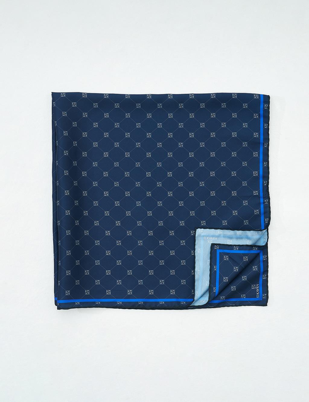 Cross Logo Monogram Scarf Navy Blue