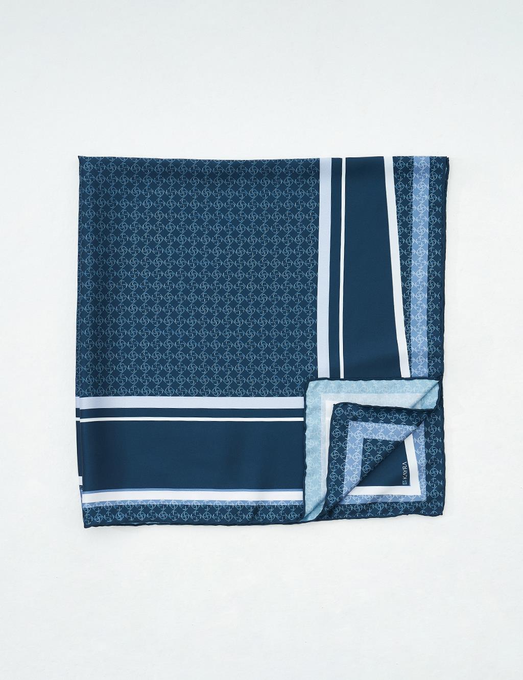 Geometric Patterned Scarf Navy Blue