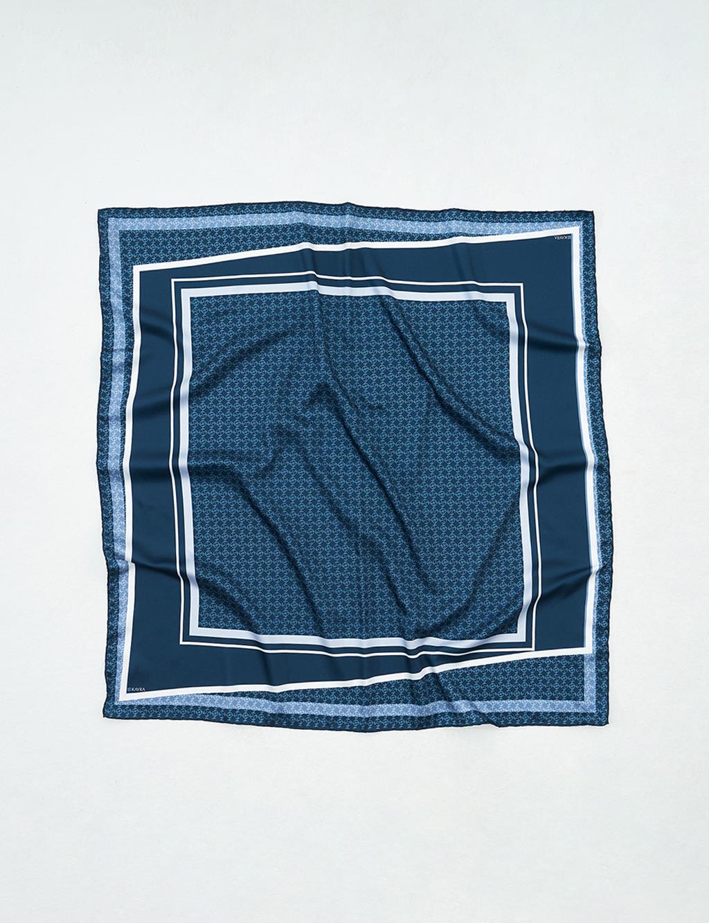 Geometric Patterned Scarf Navy Blue