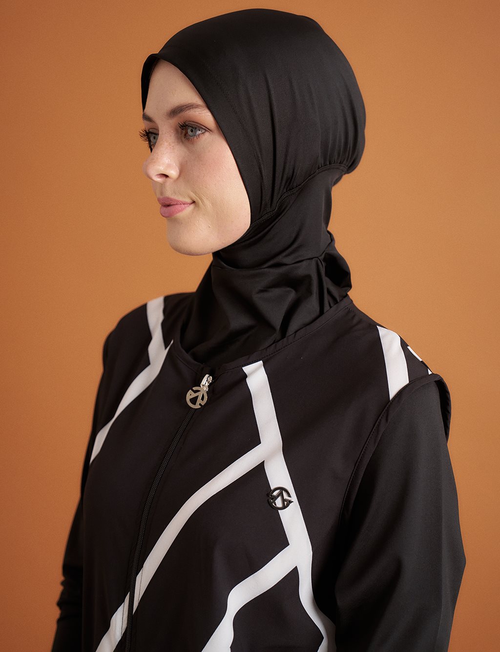 Geometric Pattern Hijab Swimsuit Black