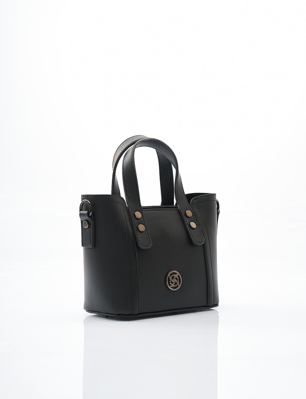 Faux Leather Tote Bag in Black