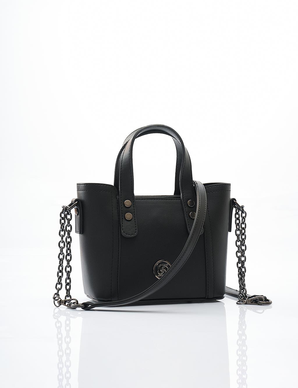 Faux Leather Tote Bag in Black