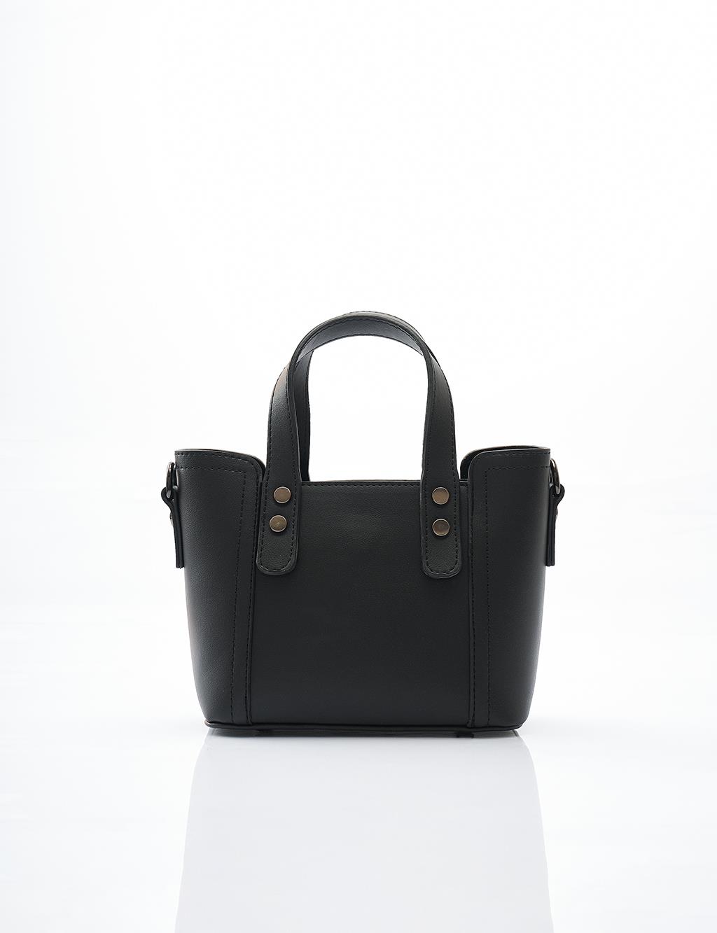 Faux Leather Tote Bag in Black