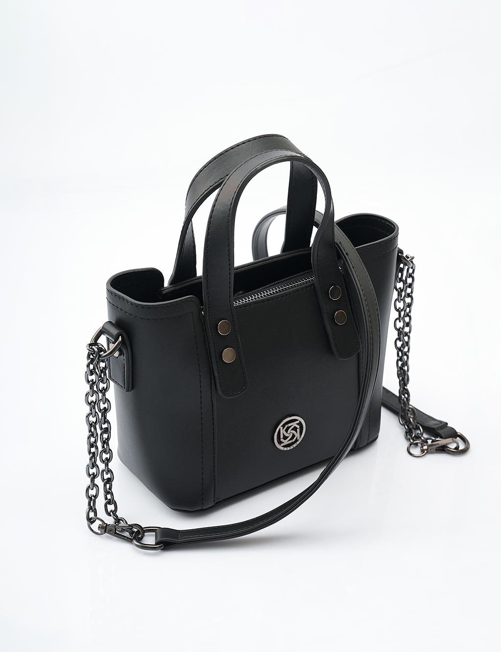 Faux Leather Tote Bag in Black